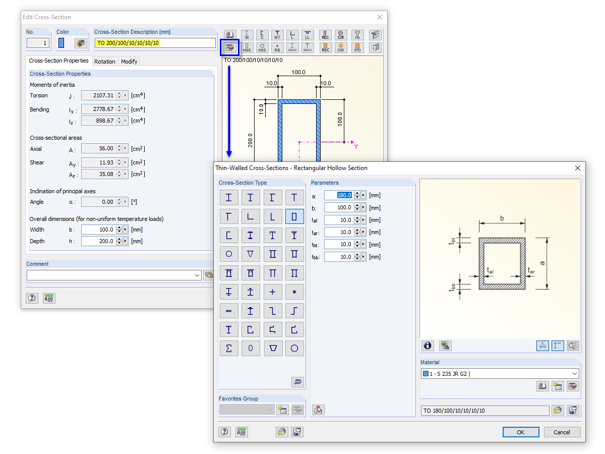 Modification d'une section paramétrée